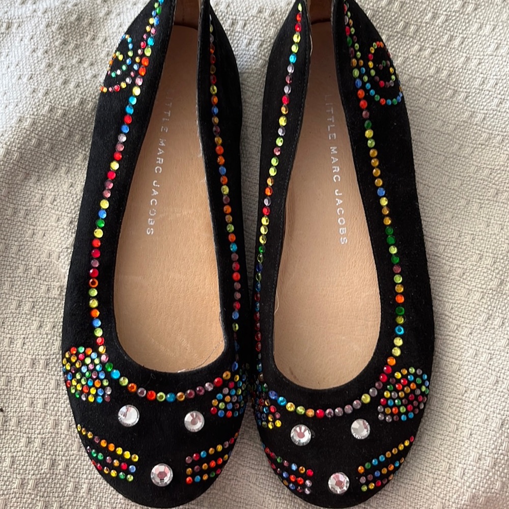 Little Marc Jacobs Black Suede Mouse Ballerina Flats 34